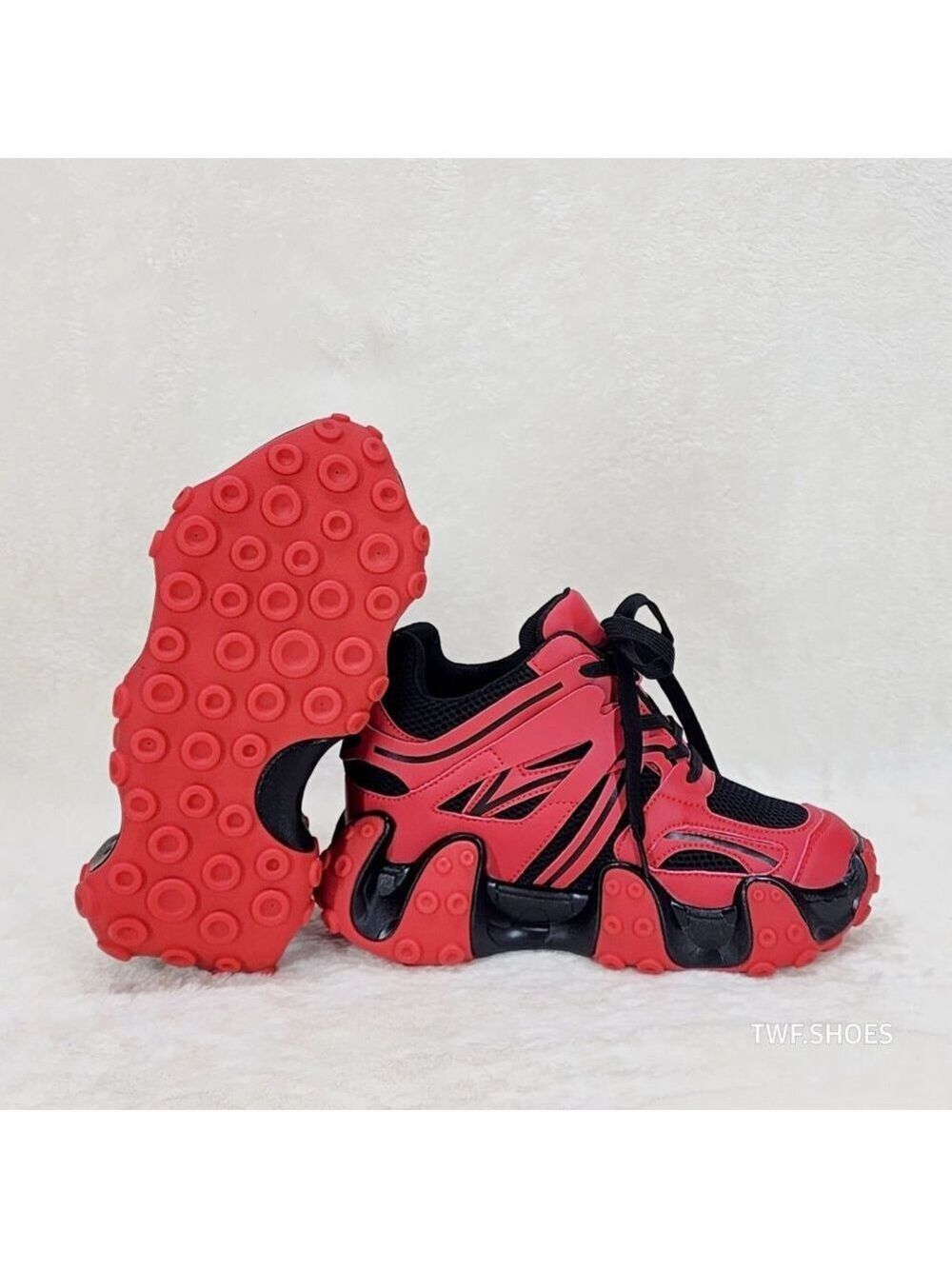 Anthony Wang Alien Black & Red Hidden Wedge Platform Sneakers Tentacle Tread